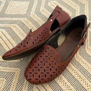 Brown perforated flats made in Mexico size 9